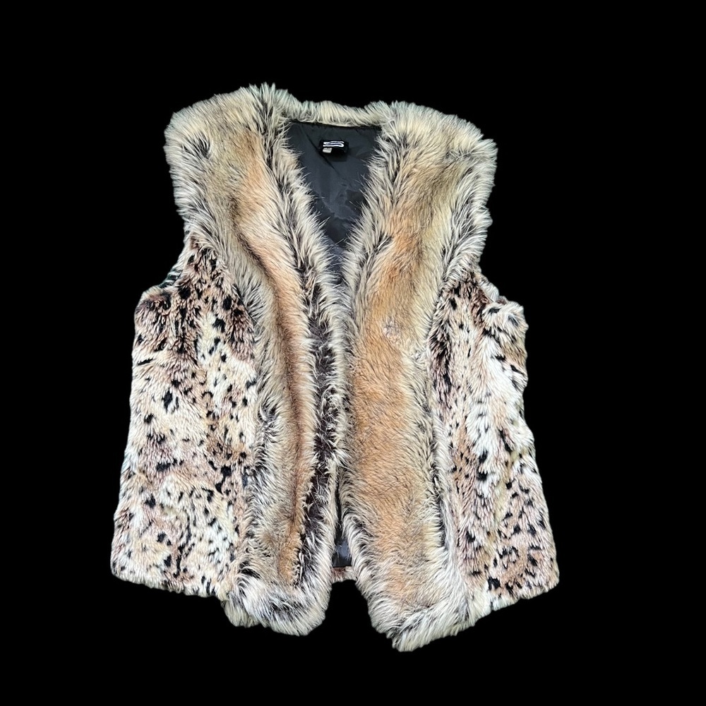 Faux Fur Leopard Print Vest - Neutral Multi